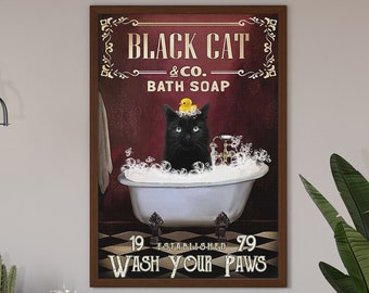 Black Cat Poster, Black Cat Sink Co Wash Your Paws Poster, Black Cat Lovers Gifts, Gift For Cat Lovers, Cat Lover Gift, Cat Owner Gift