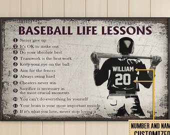 Personalized Baseball Poster, Baseball Life Lesson Poster, Custom Name Baseball Print, Baseball Gift For Boy, Gift For Baseball Player