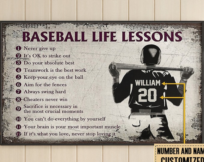 Personalized Baseball Poster, Baseball Life Lesson Poster, Custom Name Baseball Print, Baseball Gift For Boy, Gift For Baseball Player