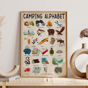 Camping Knowledge Poster, Camping Alphabet Table Print, Camping Lover Gift, Gift For Camping Lover, Camper Gift, Camper Art Print