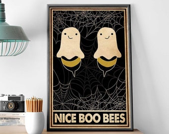 Funny Bees Ghost Bathroom Decor, Nice Boo Bees Poster, Funny Restroom Halloween Art, Bathroom Halloween Decor, Housewarming Gift