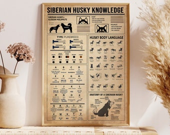 Poster di conoscenza dell'husky siberiano, poster di cani, husky siberiano, husky, regalo husky siberiano, regali husky, cane husky, regalo per gli amanti degli husky, arte husky