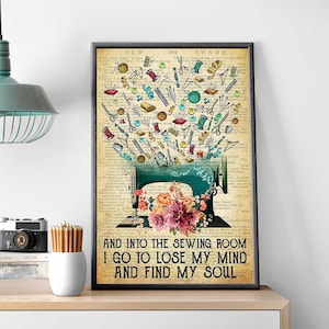 Floral Sewing Machine Art, Into The Sewing Room I Go Poster, Sewing Machine Tools Vintage Poster, Sewing Home Decor, Sewing Lover Gift Idea