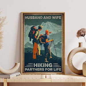 Couple Hiking Mountain Print, Husband And Wife Hiking Partner For Life Poster, Gifts For Hiker, Hiker Wall Hanging, Forest Hiking Lover Idea