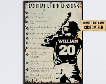 Personalized Baseball Poster, Baseball Life Lesson Poster, Custom Name Baseball Print, Baseball Gift For Boy, Gift For Baseball Player