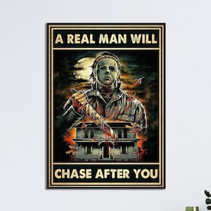 Decorazione murale di Michael Myers, poster di "Un vero uomo ti inseguirà", decorazioni per la casa di Halloween, poster di Halloween di Michael Myers, poster horror di Halloween