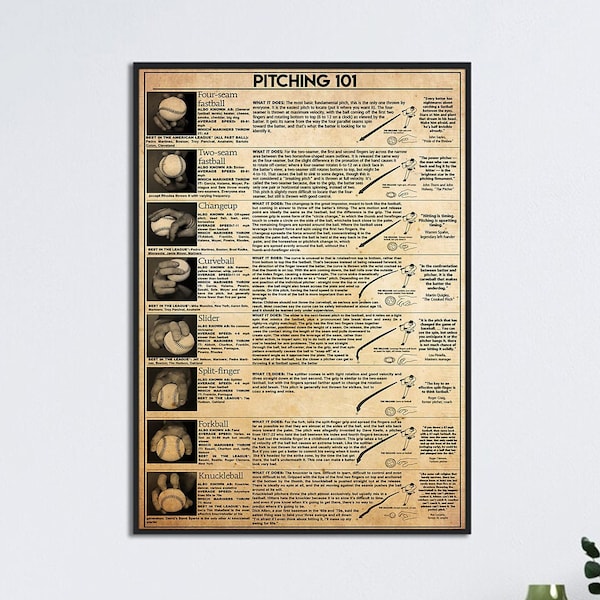 Baseball Grip Poster, Pitching 101 Poster, Boy Love Baseball Art Gift, Baseball Gift For Boy, Gift For Baseball Player, Pitching Knowledge
