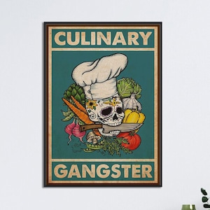 Chef Skull Art Print, Culinary Gangster, Kitchen Wall Hanging, Kitchen Chef Decor, Gift For Chef, Kitchen Decoration, Chef Skeleton Poster