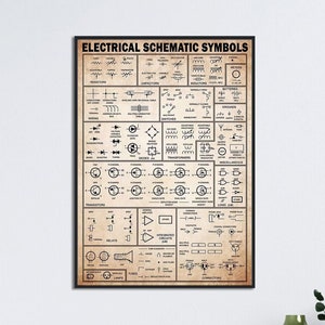 Electrical Schematic Symbol, Electronics Cheat Sheet, Vintage Knowledge Art, Electricity Knowledge, Gift For Electrician, Electricity Poster