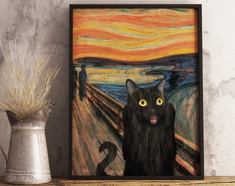 The Scream Black Cat Poster, Vintage Poster, Vintage Home Decor, Vintage Wall Art, Cat Owner Gift, Black Cat Wall Decor