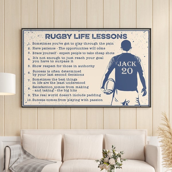 Rugby Player Art, Personalized Rugby Life Lesson, Vintage Wall Art, Home Decor, Room Art Decor, Football Lover Poster, Rugby Wall Decor