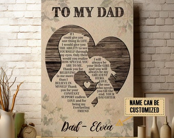 Personalized To My Dad Canvas, Custom Dad Name Wall Art, Birthday Gift For Dad, Gift For Dad From Daughter, Dad And Daughter Wall Hanging