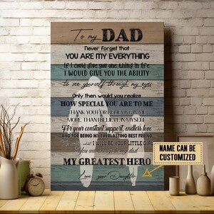 Personalized To My Dad Canvas, Custom Dad Name Wall Art, Birthday Gift For Dad, Gift For Dad From Daughter, Dad And Daughter Wall Hanging