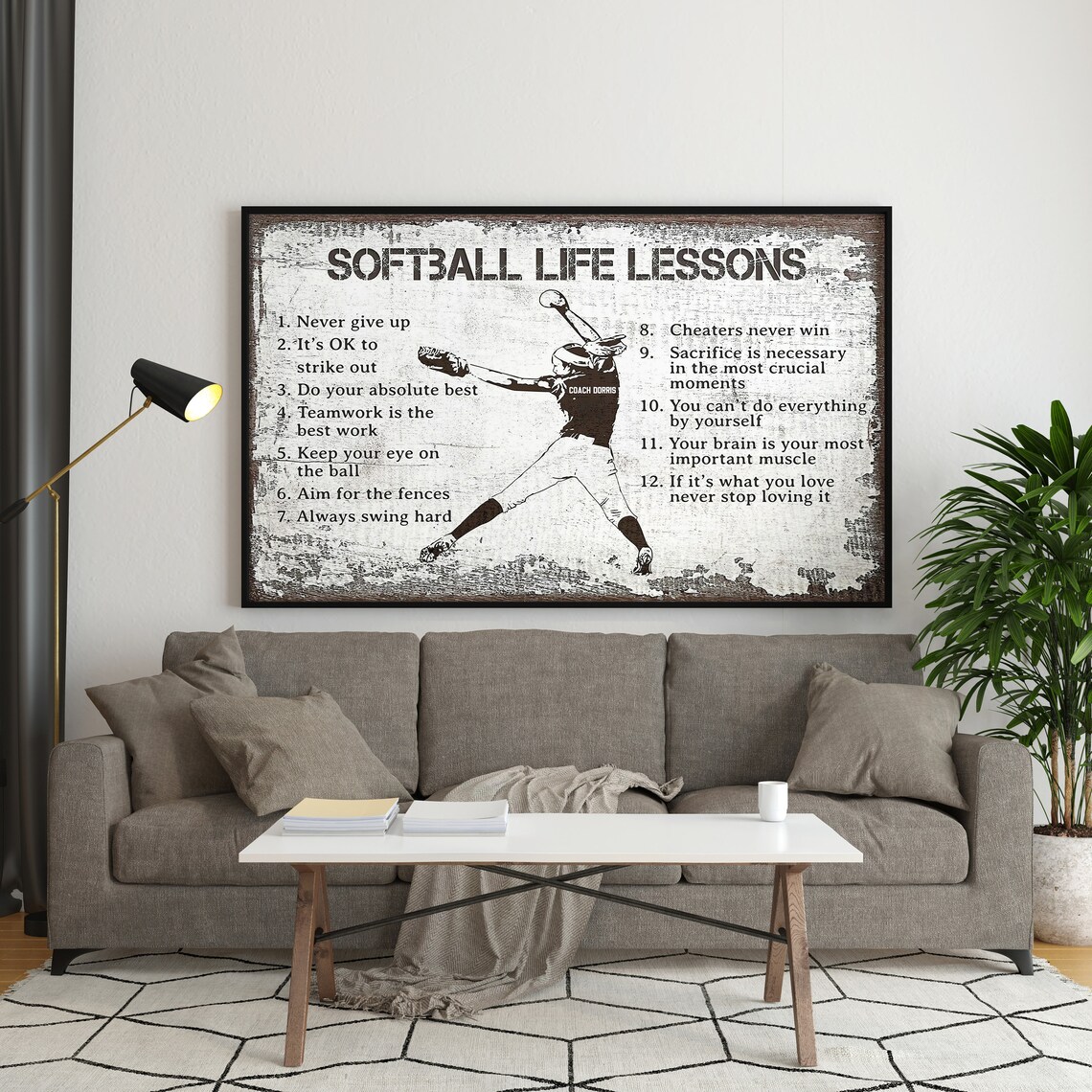 Softball Lessons Frame Personalized Softball Life Lessons Art, Custom Softball Player Gift ...
