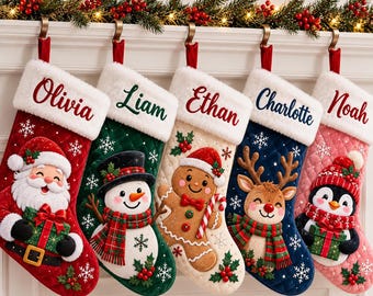 Personalised Christmas Stocking, Custom Santa Snowman Gingerbread Reindeer Xmas Stocking, Family Christmas Stockings, Christmas Gift