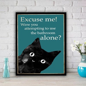 Targa in metallo vintage con gatto bianco e nero – Welcome To The Bathroom A Cat Will Be With You Shortly, divertente cartello per il bagno, decorazione da parete retrò per la