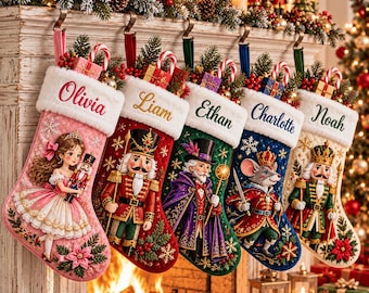 Personalised Christmas Nutcracker Stocking, Custom Nutcracker Xmas Stocking, Family Christmas Stockings, Nutcracker Lover Gift