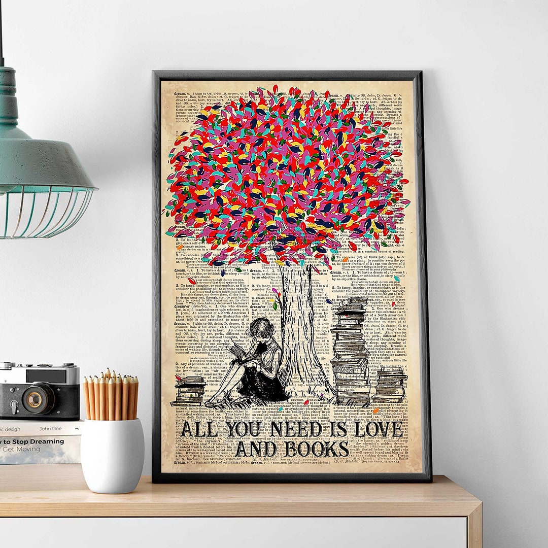 Girl Reading Book Art, All You Need is Love and Books Poster, Gift for ...