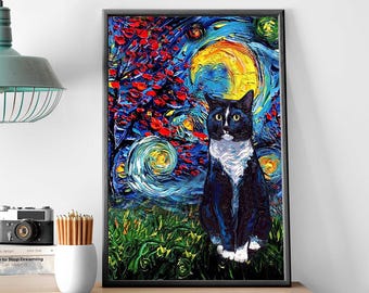 Starry Night Pumpkin Tuxedo Cat Halloween Decor, Dark Magic Wall