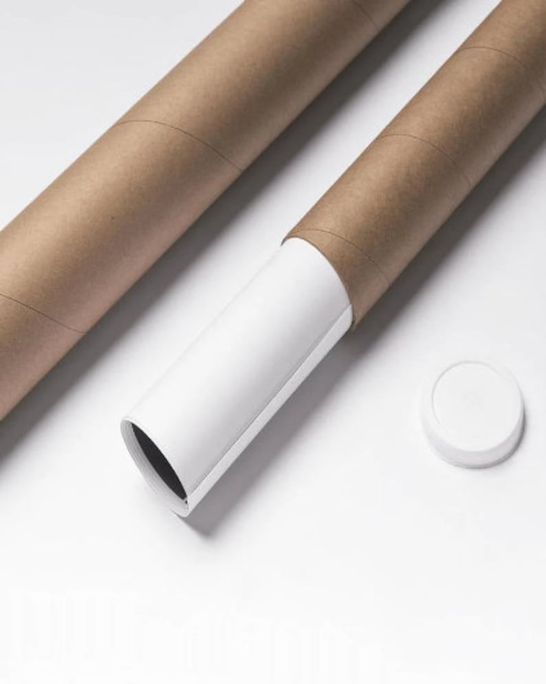 Puede incluir: Dos tubos de env&iacute;o de cart&oacute;n marr&oacute;n con insertos de papel blanco. Un tubo est&aacute; parcialmente desenrollado, revelando el papel blanco en el interior. Tambi&eacute;n se puede ver una tapa de extremo de pl&aacute;stico blanco.