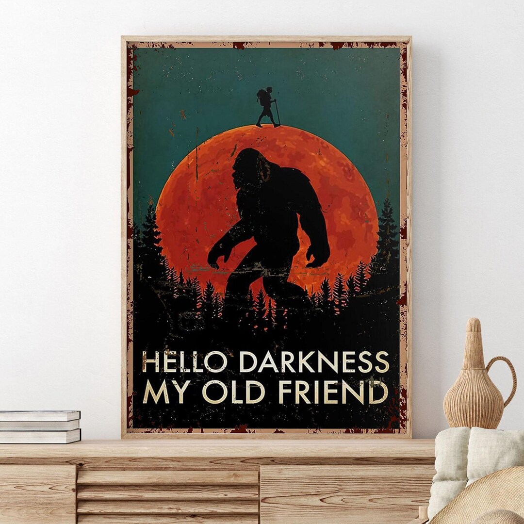 Bigfoot Sasquatch Forest Camping Print, Vintage Camper Unframed