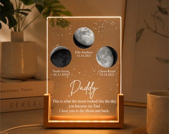 Personalisierte Mondphase Die Tage, an denen Sie mein Vaternachtlicht wurden, Mondphase mit Kindernamen-Nachtlicht, Geschenk für Vater, Geschenk von Tochter Sohn
