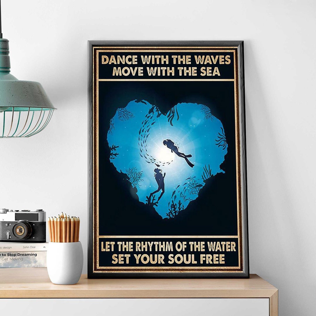 Couple Scuba Diving Wall Art, Dance With the Waves Move With the Sea
