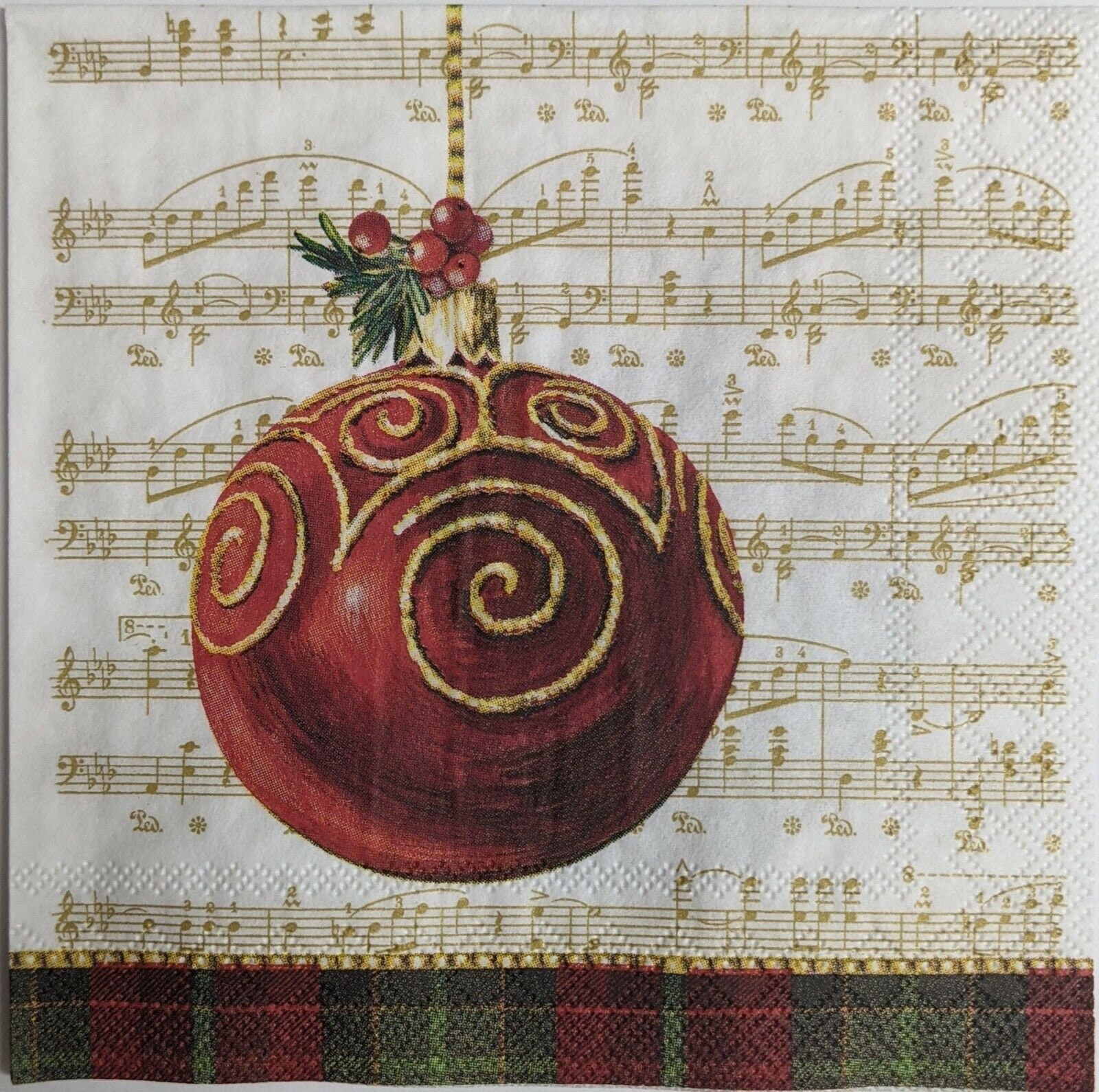 TWO Individual Paper Cocktail Decoupage Napkins Musical Holiday Ornament 1081 