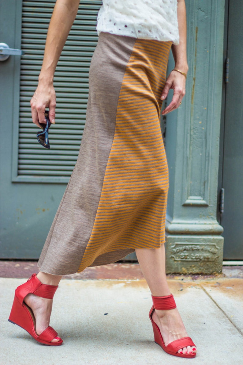 SALE HALF OFF HighLow hem women/'s skirt \u2022 gorgeous yellow /& bronze Japanese wool knit