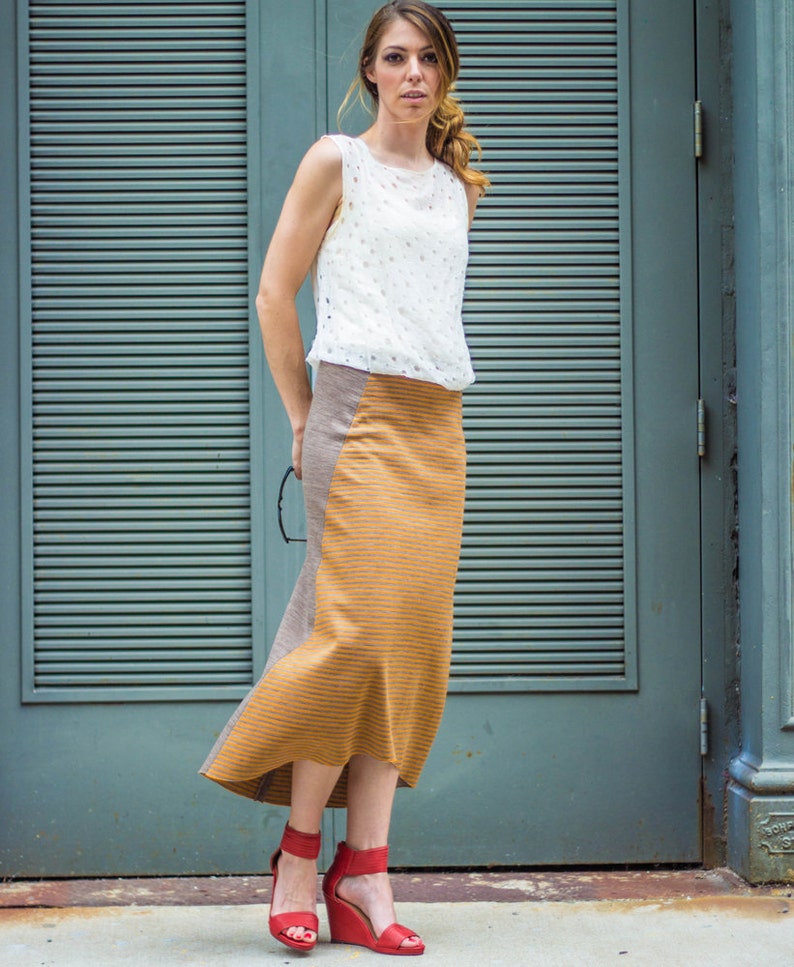 SALE HALF OFF HighLow hem women/'s skirt \u2022 gorgeous yellow /& bronze Japanese wool knit