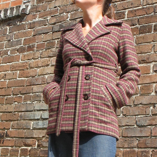 Trench Coat Shortie in Raspberry Plaid Italian Wool