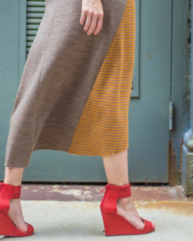 SALE HALF OFF HighLow hem women/'s skirt \u2022 gorgeous yellow /& bronze Japanese wool knit