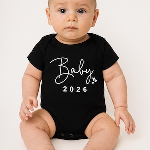 Personalized black baby bodysuit &quot;Baby 2026&quot; Pregnancy announcement, future parent gift
