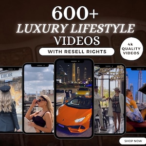 Oltre 600 video di lusso, lifestyle, auto, milionari, TikTok Reels, Instagram Reels, cortometraggi di YouTube con diritti di rivendita, PLR MRR
