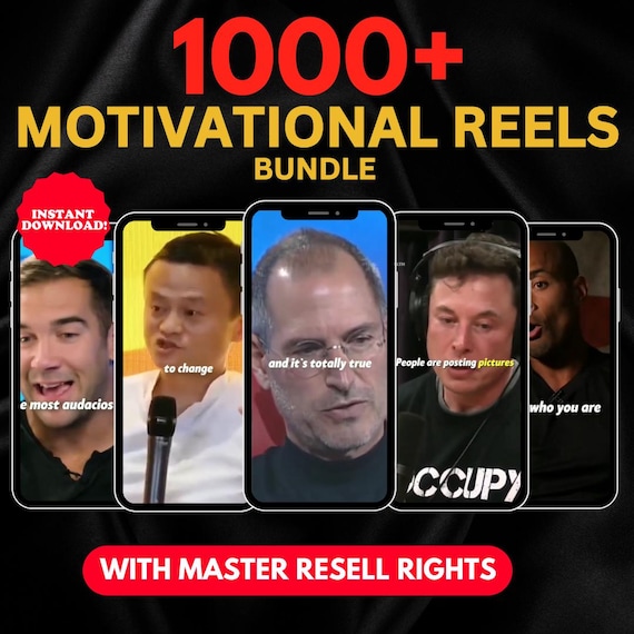 1000+ Motivational Reels Bundle, Viral Faceless Social Media Videos, Instagram, TikTok, PLR MRR, Digital Download