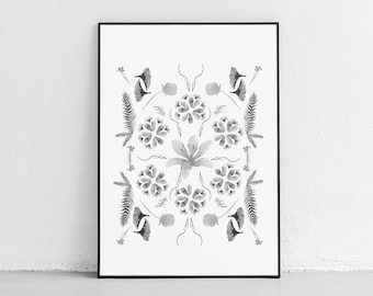 Boho Floral Rorschach Watercolor Print (Digital Download)