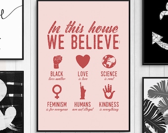 In This House We Believe Resist Poster, Feminist Gift, Best Friend Gift, Feminist Wall Art