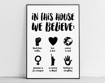 Arte murale femminista, Manifesto di resistenza, Stampabile femminista, Poster politico, Arte di protesta, In questa casa stampabile
