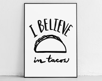 Taco Printable Wall Art, Kitchen Decor, Kitchen Wall Art, Kitchen Wall Decor, Best Friend Gift, Taco Illustration, Unique Gifts