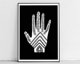 Henna Tattoo Printable Wall Decor, Bohemian Decor, Gift for Her, Boho Hand Modern Art, Best Friend Gift, Henna Wall Art