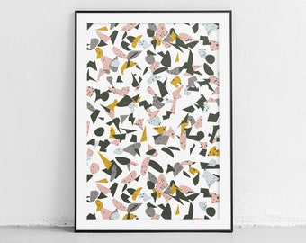 Pink Terrazzo Printable Wall Art, Gray Living Room Decor, Yellow Mid Century Abstract Art, New Home Gift, Industrial Home, Ochre Print