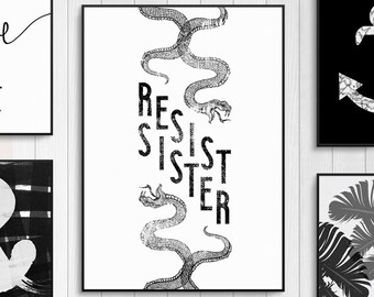 Resist Sister Poster Print, Feminist Gifts for Her, Best Friend Gift, Modern Wall Art, Resist Art Print, Girl Power, Feminist Art