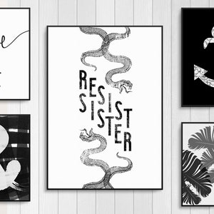 Resist Sister Poster Print, Feminist Gifts for Her, Best Friend Gift, Modern Wall Art, Resist Art Print, Girl Power, Feminist Art