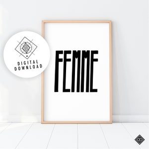 Femme Printable, Femme Wall Art, Gift for Her, French Printable, Feminist Poster, Hand Lettered Printable, Feminism Gift, Pride Print image 1