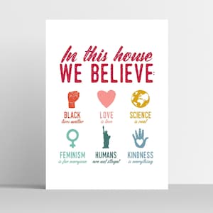 Feminist Poster, In This House We Believe Feminist Print, Housewarming Gift, Family Values Sign, Protest Sign, Political Poster image 9