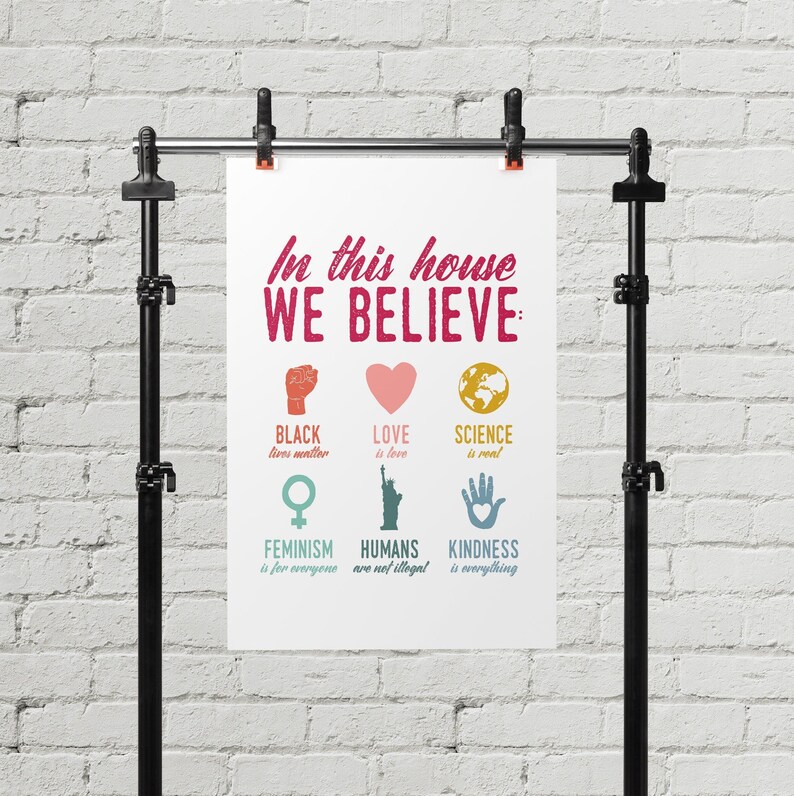 Feminist Poster, In This House We Believe Feminist Print, Housewarming Gift, Family Values Sign, Protest Sign, Political Poster image 8