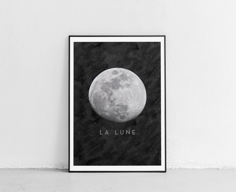 La Lune, Moon Poster, Wall Art, Full Moon Printable, Affiche Scandinave image 1