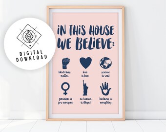 Resist Printable, LGBTQ Print, Feminist Poster, Black Lives Matter Prints, Anti Trump Print, Women's Rights Print, In This House We Believe