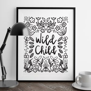 Wild Child Illustration Printable Art, Baby Shower Gift, Digital ...