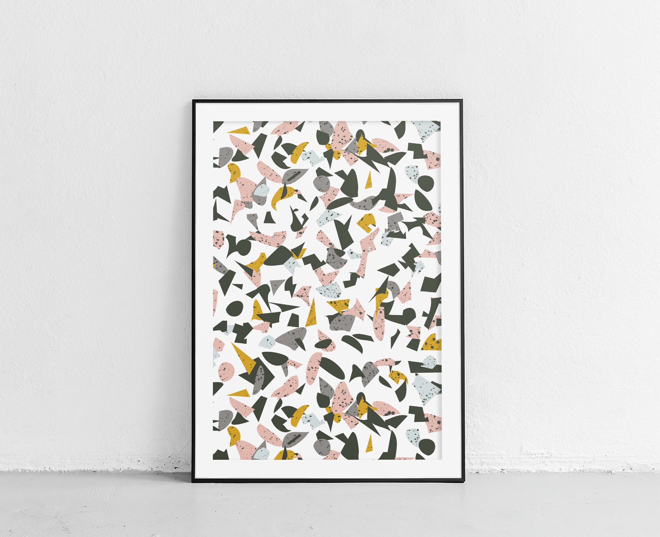 Monochrome Terrazzo Art Print Printable Artwork Kitchen Modern Pastel Pink Office in Livingroom Minimal Style Office Wall Decor